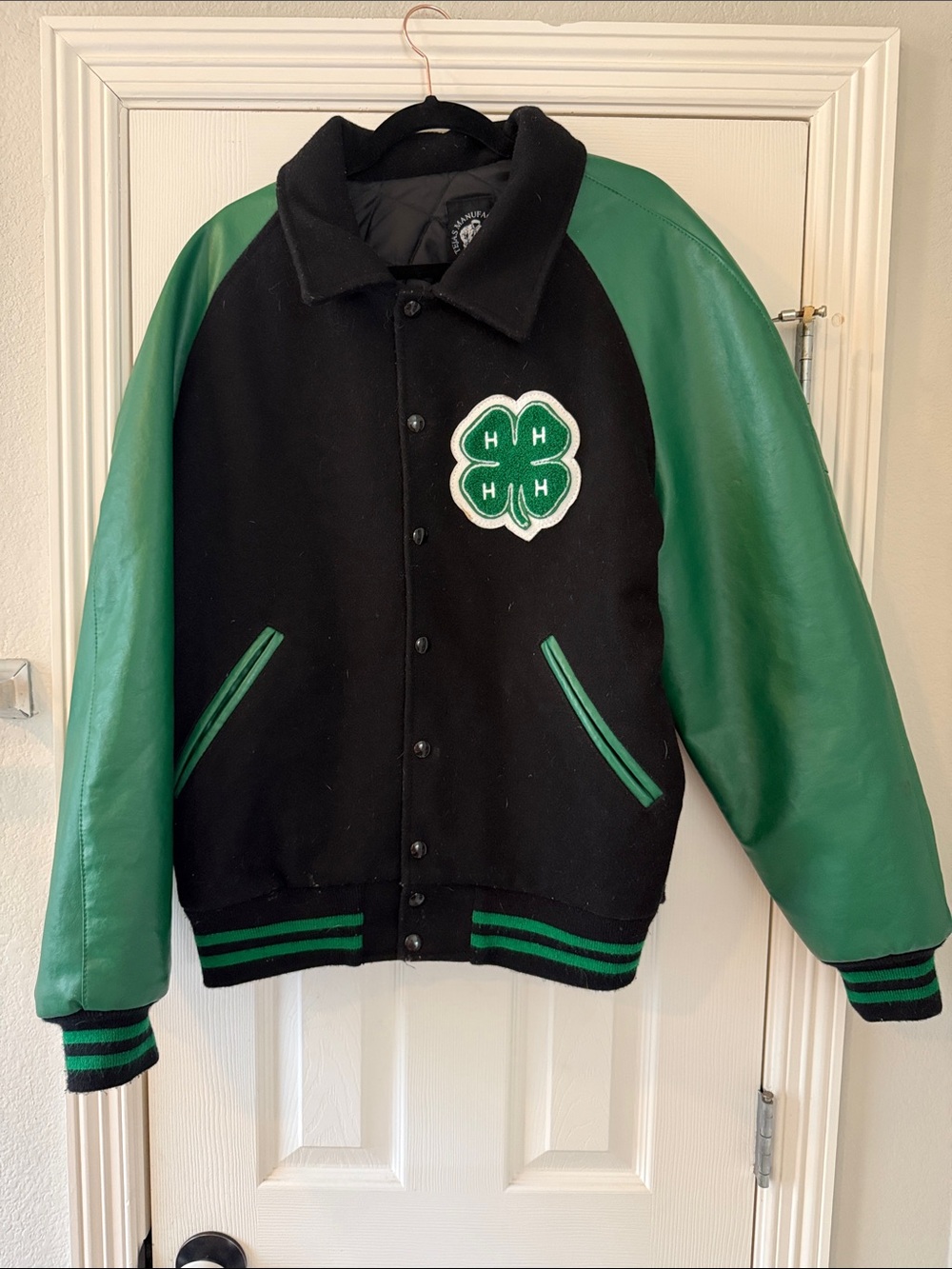 Black & Green 4H Letter Jacket with Clover Patch